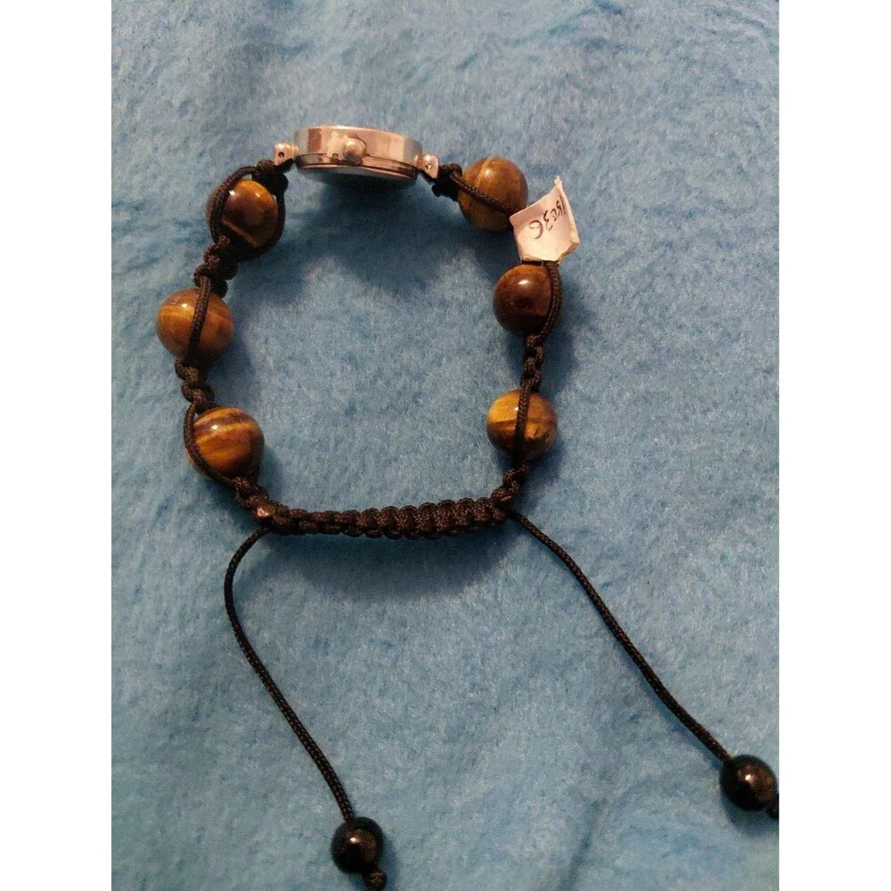 NEW GENEVA BRAIDED TIGERS EYE And Quartz Design WATCH ADJUSTABLE